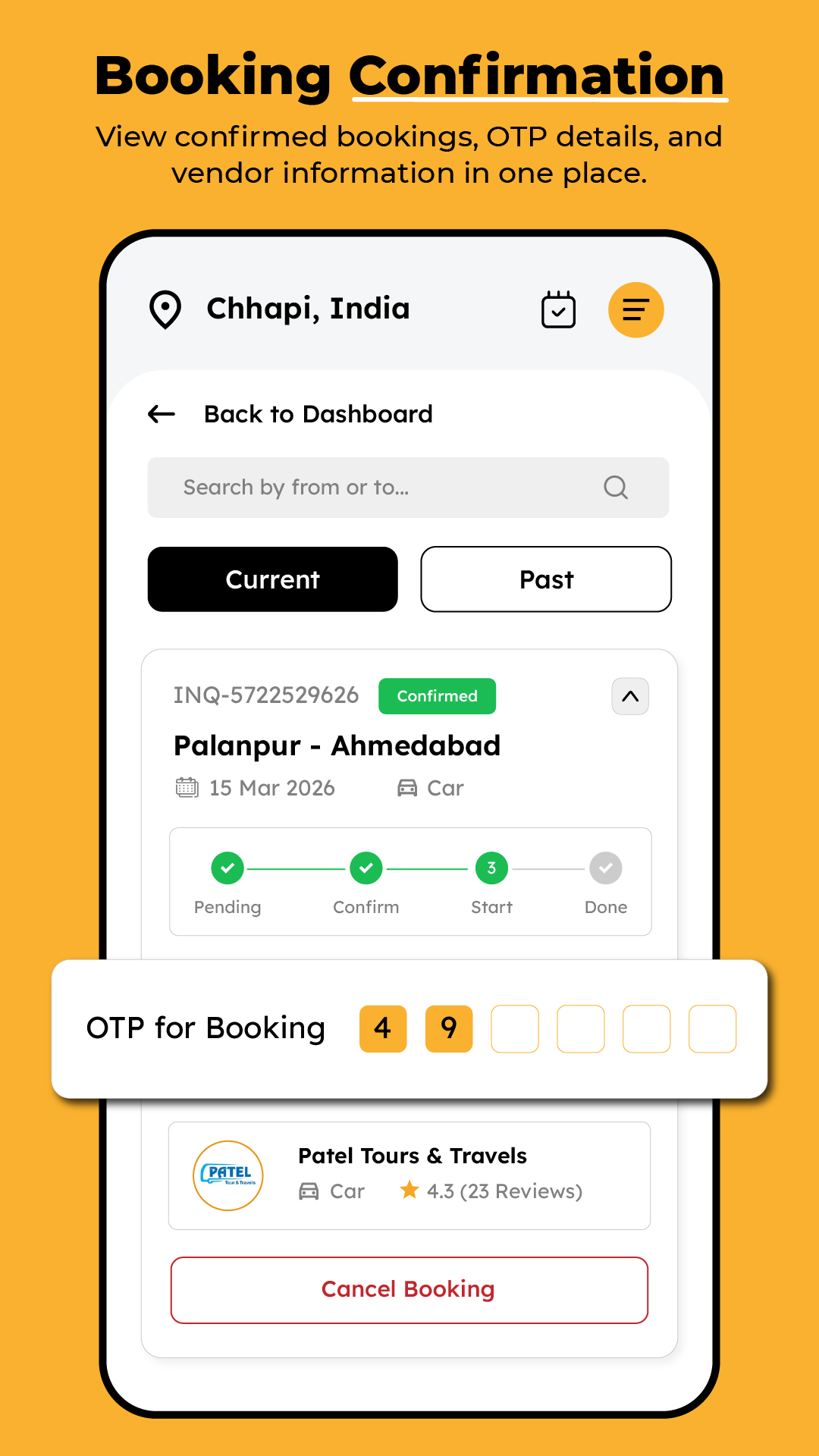 Gadiyo user app booking confirmation screen